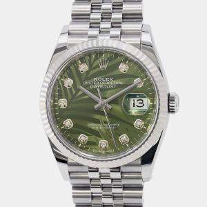 Rolex Green Diamond 18k White Gold Stainless Steel Datejust Automatic Men's Wristwatch 36 mm