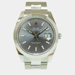 Rolex Grey Stainless Steel Datejust 126300 Automatic Men's Wristwatch 41 mm