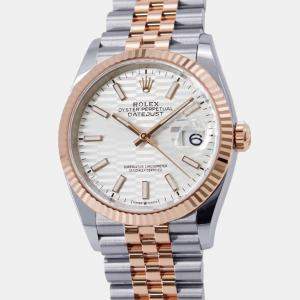 Rolex Silver 18k Rose Gold Stainless Steel Datejust Automatic Men's Wristwatch 36 mm