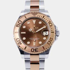 Rolex Brown 18k Rose Gold Stainless Steel Yacht-Master Automatic Men's Wristwatch 37 mm