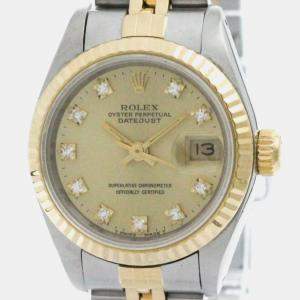 Rolex Champagne Diamond 18k Yellow Gold Stainless Steel Datejust 69173 Automatic Women's Wristwatch 26 mm