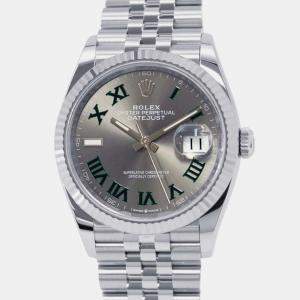 Rolex Grey 18k White Gold Stainless Steel Datejust 126234 Automatic Men's Wristwatch 36 mm