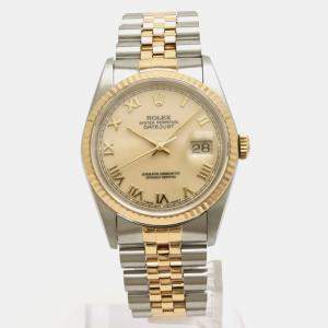 Rolex Ivory 18k Yellow Gold Stainless Steel Datejust 16233 Automatic Men's Wristwatch 36 mm