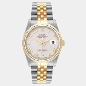 Rolex Datejust Steel Yellow Gold Ivory Roman Dial Mens Watch 16233