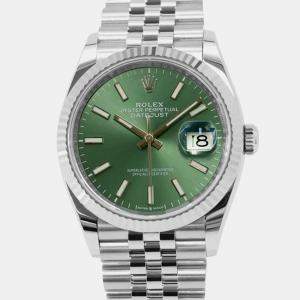 Rolex Green 18k White Gold Stainless Steel Datejust Automatic Men's Wristwatch 36 mm