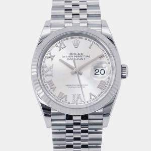 Rolex Silver 18k White Gold Stainless Steel Datejust Automatic Men's Wristwatch 36 mm