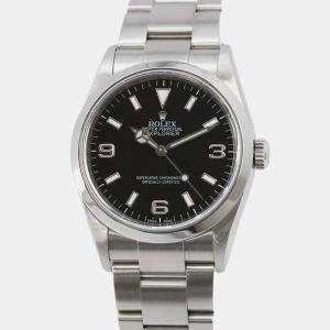 Rolex Black Stainless Steel Explorer Automatic Men's Wristwatch 36 mm