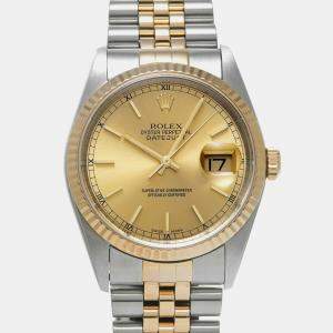 Rolex Champagne 18k Yellow Gold Stainless Steel Datejust 16233 Automatic Men's Wristwatch 36 mm