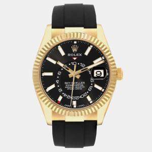 Rolex Sky-Dweller Yellow Gold Black Dial Oysterflex Mens Watch 326238 Unworn