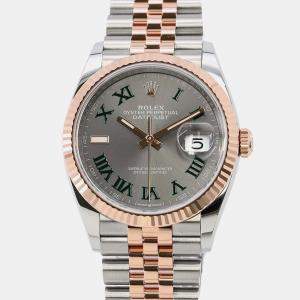 Rolex Grey 18k Rose Gold Stainless Steel Datejust 126231 Automatic Men's Wristwatch 36 mm