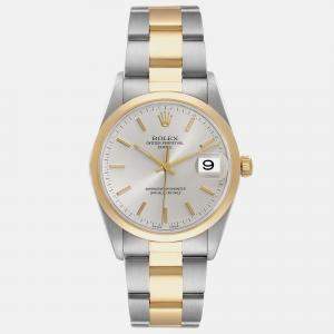 Rolex Date Steel Yellow Gold Silver Dial Men's Watch 34 mm