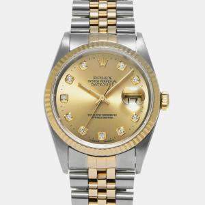 Rolex Champagne Diamond 18k Yellow Gold Stainless Steel Datejust Automatic Men's Wristwatch 35 mm