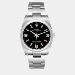 Rolex Oyster Perpetual 36 Pink Baton Black Dial Steel Men's Watch 116000