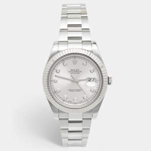 Rolex Silver Diamond 18K White Gold Stainless Steel Datejust II 116334-0007 Men's Wristwatch 41 mm