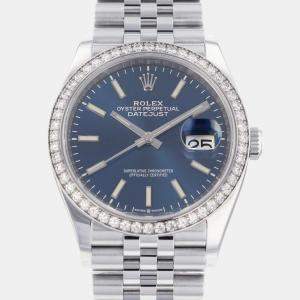 Rolex Blue 18k White Gold Stainless Steel Datejust 126284RBR Automatic Men's Wristwatch 36 mm