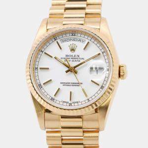 Rolex White 18k Yellow Gold Day-Date 18238 Automatic Men's Wristwatch 36 mm