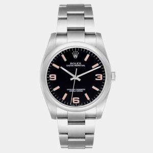 Rolex Oyster Perpetual 36 Pink Baton Black Dial Steel Mens Watch 116000