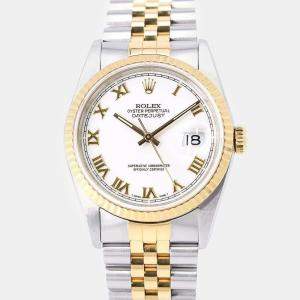 Rolex White 18k Yellow Gold Stainless Steel Datejust 16233 Automatic Men's Wristwatch 36 mm