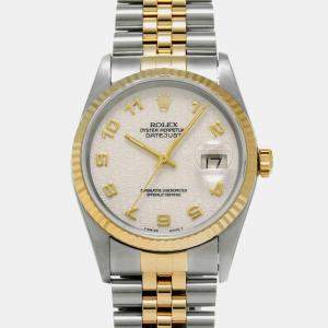 Rolex Ivory 18k Yellow Gold Stainless Steel Datejust Automatic Men's Wristwatch 36 mm