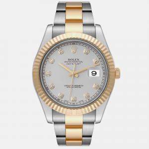 Rolex Datejust Steel Yellow Gold Silver Diamond Dial Men's Watch 41.0 mm