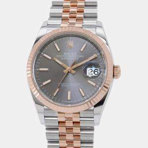 Rolex Grey 18k Rose Gold Stainless Steel Datejust 126231 Automatic Men's Wristwatch 36 mm