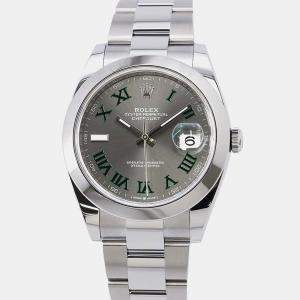 Rolex Grey Stainless Steel Datejust Automatic Men's Wristwatch 41 mm