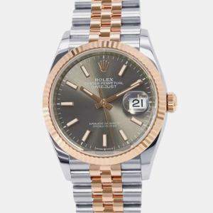 Rolex Grey 18k Rose Gold Stainless Steel Datejust 126231 Automatic Men's Wristwatch 36 mm