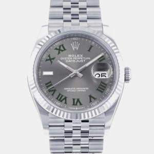 Rolex Grey 18k White Gold Stainless Steel Datejust 126234 Automatic Men's Wristwatch 36 mm