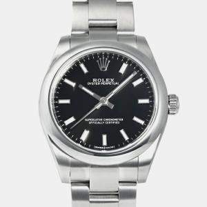 Rolex Black Stainless Steel Oyster Perpetual Automatic Men's Wristwatch 31 mm