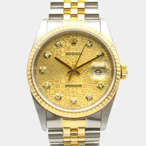 Rolex 18K Yellow Gold Stainless Steel Datejust 10P Diamond L Series Men's Wristwatch