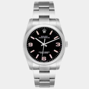 Rolex Oyster Perpetual 36 Pink Baton Black Dial Steel Mens Watch 116000