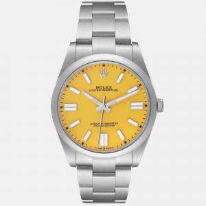 Rolex Oyster Perpetual 41 Yellow Dial Steel Mens Watch 124300