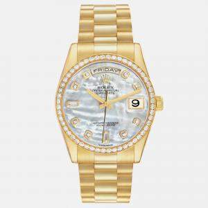 Rolex Day-Date President Yellow Gold MOP Diamond Men's Watch 36.0 mm