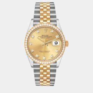 Rolex Datejust 36 Steel Yellow Gold Diamond Dial Ladies Watch 126283