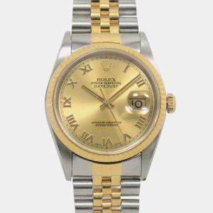 Rolex Champagne 18k Yellow Gold Stainless Steel Datejust 16233 Automatic Men's Wristwatch 36 mm