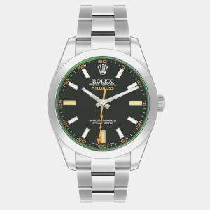 Rolex Milgauss Black Dial Green Crystal Steel Mens Watch 116400  