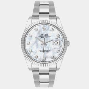 Rolex Datejust 41 Steel White Gold MOP Diamond Dial Mens Watch 126334