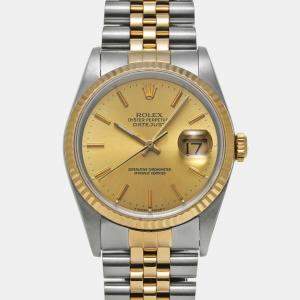 Rolex Champagne 18k Yellow Gold Stainless Steel Datejust 16233 Automatic Men's Wristwatch 36 mm