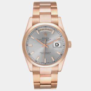 Rolex President Day Date Rose Gold Silver Dial Men's Watch 118205 36 mm