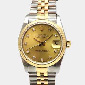 Rolex Champagne Diamond 18k Yellow Gold Stainless Steel Datejust 68273 Automatic Men's Wristwatch 31 mm