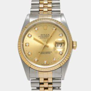 Rolex Champagne Diamond 18k Yellow Gold Stainless Steel Datejust 16233 Automatic Men's Wristwatch 36 mm