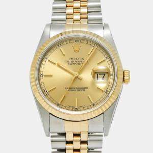 Rolex Champagne 18k Yellow Gold Stainless Steel Datejust 16233 Automatic Men's Wristwatch 36 mm