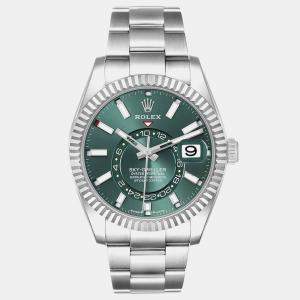 Rolex Sky-Dweller Steel White Gold Mint Green Dial Mens Watch 336934 Unworn