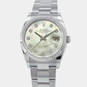 Rolex MOP Diamond 18K White Gold Stainless Steel Datejust 126234NG Automatic Men's Wristwatch 36 mm