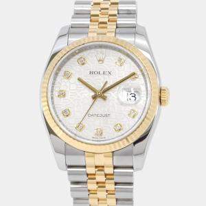 Rolex Silver 18k Yellow Gold Stainless Steel Datejust 116233 Automatic Men's Wristwatch 36 mm