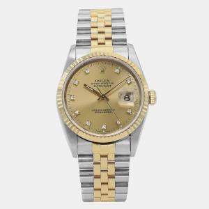Rolex Champagne Diamond 18k Yellow Gold Stainless Steel Datejust 16233 Automatic Men's Wristwatch 36 mm