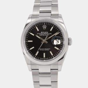 Rolex Black Stainless Steel Datejust 126200 Automatic Men's Wristwatch 36 mm