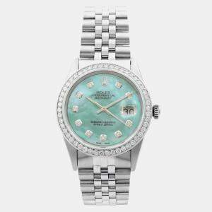 Rolex Teal Stainless Steel Datejust 16014 Automatic Men's Wristwatch 45mm    