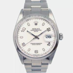 Rolex White Stainless Steel Oyster Perpetual Date 15200 Automatic Men's Wristwatch 34 mm
