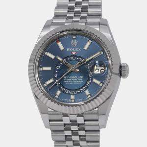 Rolex Blue 18k White Gold Stainless Steel Sky-Dweller 336934 Automatic Men's Wristwatch 42 mm